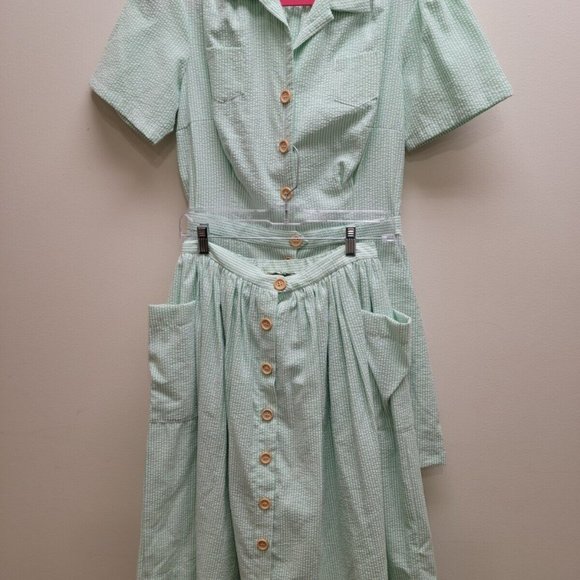 1940s Style Loco Lindo Green Strip Seer Sucker Romper  jumpsuit XL - Picture 2 of 6